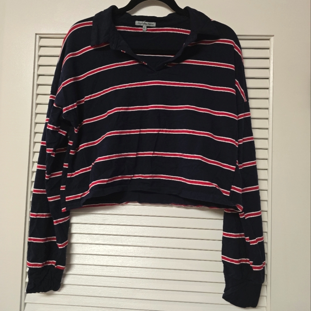 Charlotte Russe - Striped Preppy Long-Sleeve Crop Top